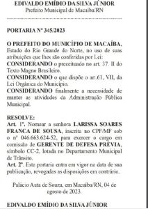Mãe e irmã de Vinício Filho são nomeadas na Prefeitura de Macaíba