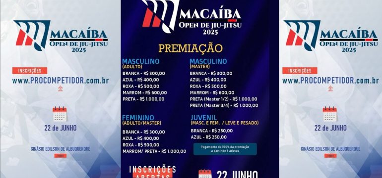 Open de Jiu-Jitsu 2025 promete agitar Macaíba com grandes disputas