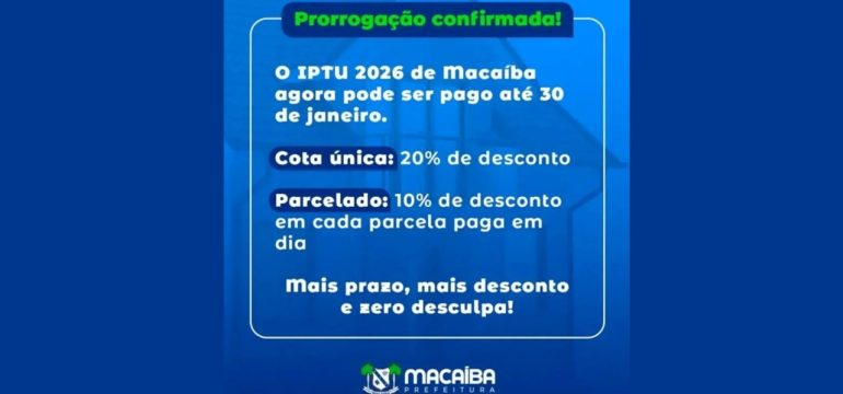 IPTU 2026: prazo prorrogado até 30 de janeiro