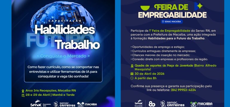 Macaíba terá eventos gratuitos para capacitação e empregabilidade entre os dias 28 e 30 de abril