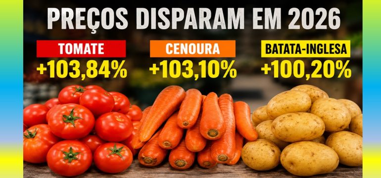 Alimentos básicos como: tomate, cenoura e batata dobram de preço em 2026