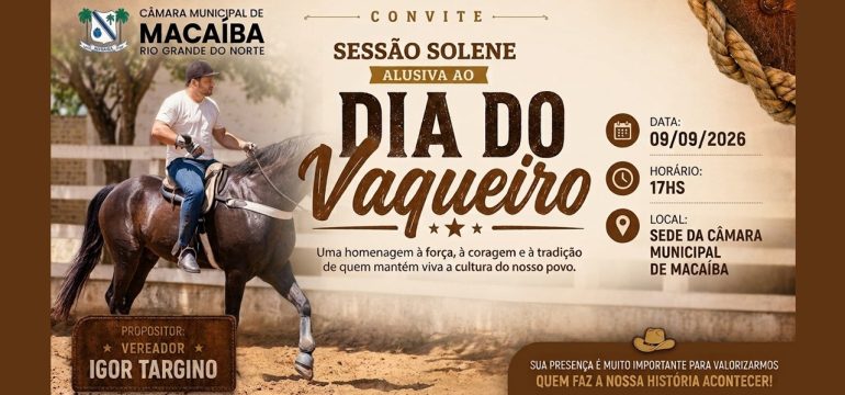 Igor Targino propõe Sessão Solene em homenagem ao Dia do Vaqueiro