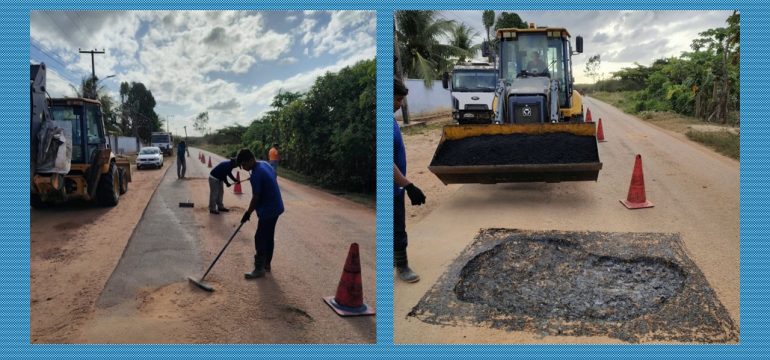 Prefeitura de Macaíba inicia operação tapa-buraco na RN-160 entre Canabrava e Traíras