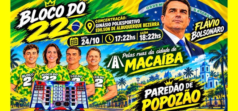 Bloco do 22 vai tomar as ruas de Macaíba com festa, alegria e apoio a Flávio Bolsonaro